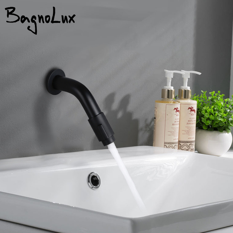 Bathroom Washbasin Wall-Mounted Single Handle Rotary Adjustment Cold Elegant Black New Faucet ► Photo 1/6