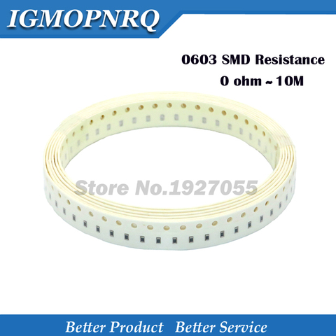 100pcs 0603 SMD 1/8W quality chip resistor resistance 0 ohm ~ 10M ohm 0R 1R 18R 47R 56R 470R 1K 4.7K 47K 10K 100K 220K 680K 560K ► Photo 1/1