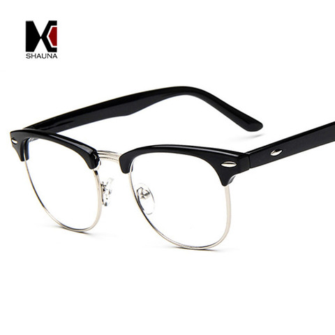 SHAUNA Vintage Men Retro Style Black Frame Plain Glasses Fashion Women Nail Decoration Eyeglasses Optical Frame Glasses ► Photo 1/6