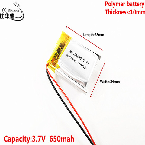 3.7V lithium polymer battery 102428 650mAh MP3 MP4 Bluetooth watch cell lithium battery small stereo bluetooth GPS ► Photo 1/4