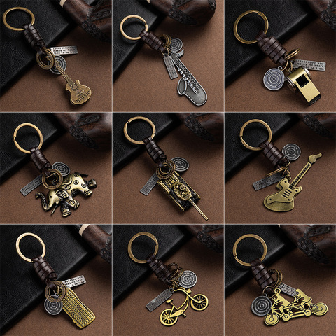 European and American Punk Ornament Vintage Woven Leather Keychain Backpack Pendant Creative Keychain Men and Women Small Gifts ► Photo 1/5