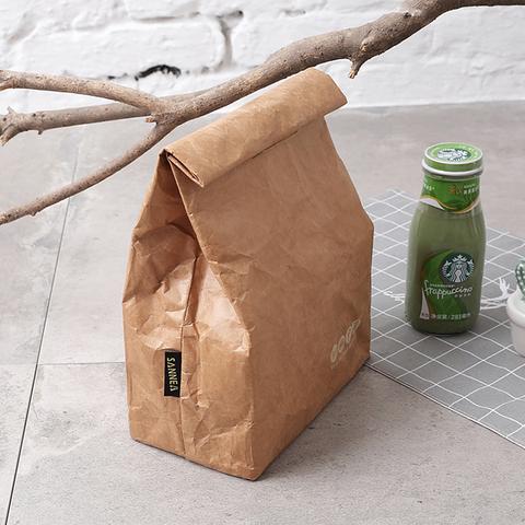 Reusable Durable Insulated Thermal Food Cooler Sack Storage Bags Brown Craft Paper Lunch Bag ► Photo 1/6