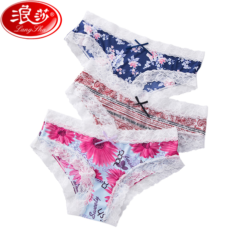LANGSHA 3Pcs/set Women Panties Sexy Lace Underwear Girls Knickers Fashion Floral Lingerie Female Seamless Briefs Underpants ► Photo 1/6