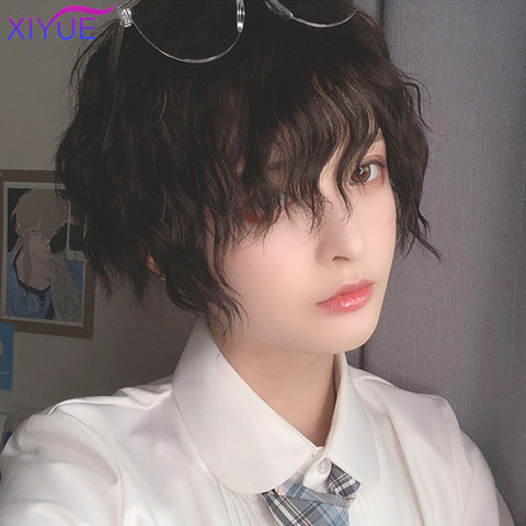 XIYUE Men Wig Brown Curly Synthetic Cosplay Wig Men Dark Brown Synthetic Hair High Temperature Fiber Full Wigs Cosplay Wigs ► Photo 1/5
