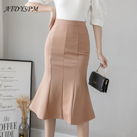 New women skirts high waist midi skirts plus size ruffles black khaki apricot office OL skirt fashion package hip skirts womens ► Photo 1/6