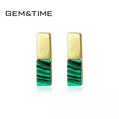 Gem&Time Real 925 Sterling Silver 10MM Bar Stud Earring For Women Green Malachite Earrings Silver 925 Jewelry pendientes plata ► Photo 1/6