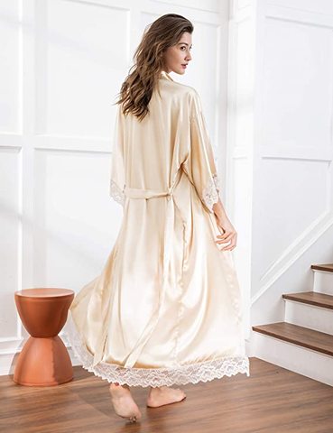 Silk Robes Spring Summer White Lace Robe Sexy Peignoir Satin See