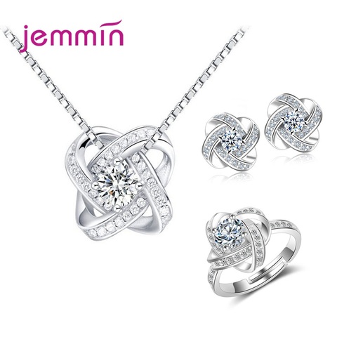 Luxury Bridal Jewelry Sets 925 sterling Silver For Women Wedding Engagement Korean Trend Jewelry Necklaces Earrings Rings Sets ► Photo 1/5
