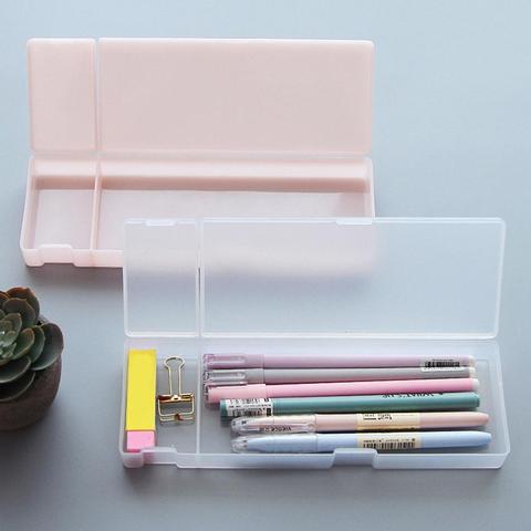 Pencil Box Semi-Transparent Matte Plastic Large Capacity Pen Box Pencil Case Stationery Holder Portable Lightweight Organizer ► Photo 1/6