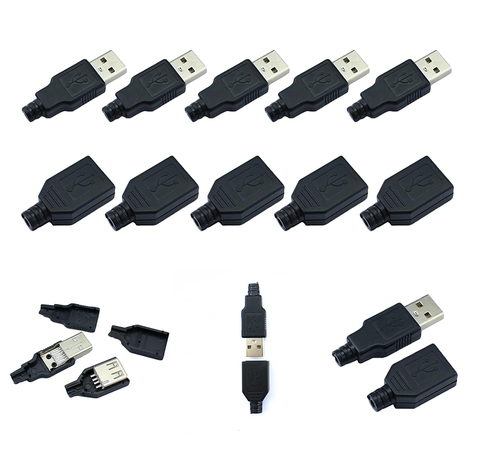 10pcs USB 2.0 Type A Male Female USB 4 Pin Plug Socket Connector With Black Plastic Cover Type-A DIY Kits ► Photo 1/6