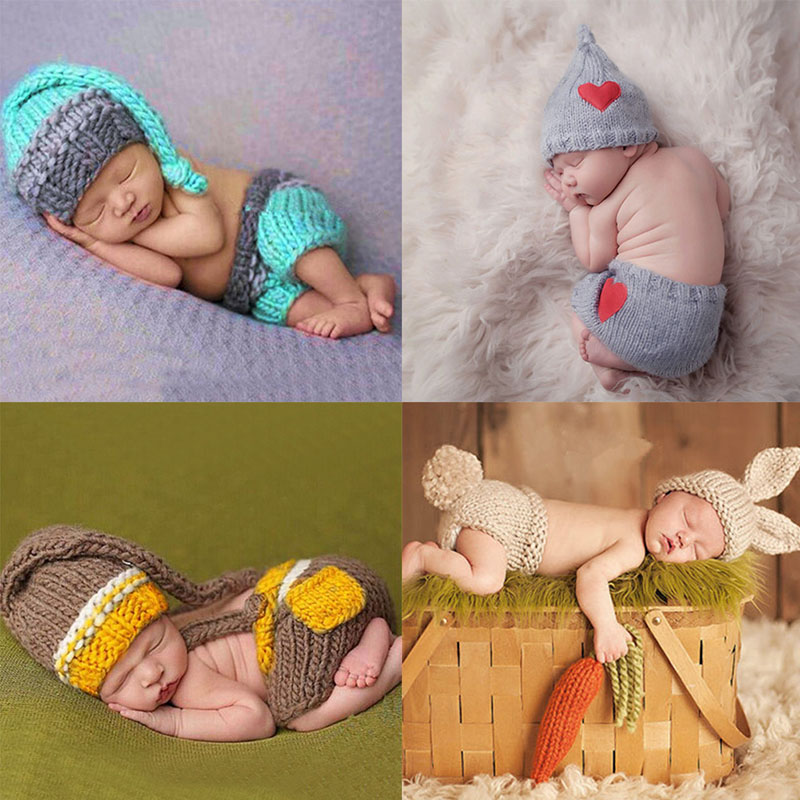 Newborn Photography Props Baby Hat Girls Boys Cap Crochet Knit Costume Outfits