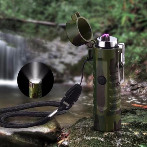 Outdoor Waterproof USB Charge Portable Lighter LED Flashlight Camping Torch Lamp ► Photo 1/6