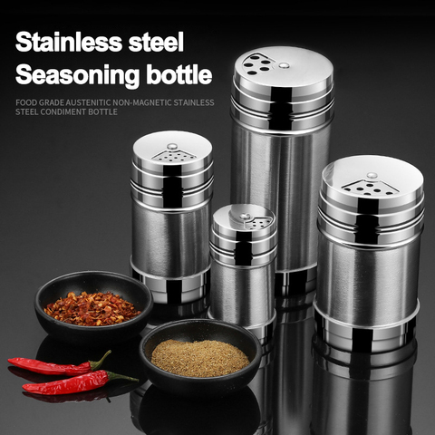 Stainless steel spice jar salt and pepper shakers seasoning organizer container seasoning bottle canister set kitchen spice rack ► Photo 1/6