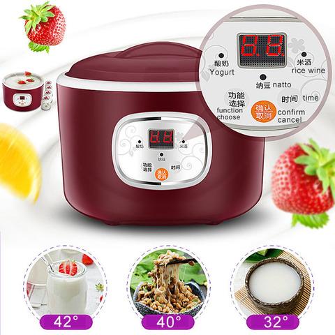 220V Electric Automatic Yogurt Maker Thermostatic Kitchen Tools Joghurthersteller Rice Wine Natto Machine Stainless Steel Liner ► Photo 1/6