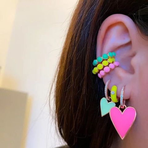 1 piece no piercing ear cuff colorful Neon enamel girl women jewelry ear bone round bead clip on earring ► Photo 1/6