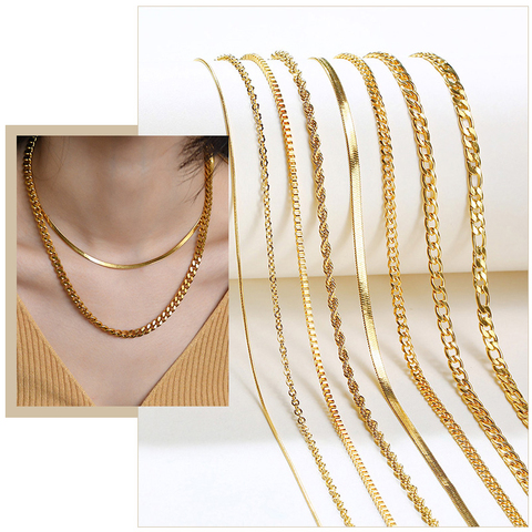 Minimalist Rope Chain Stainless Steel Choker Necklaces for Women 1-5MM Gold Tone Metal Daily Wear Statement Collar Jewelry ► Photo 1/6