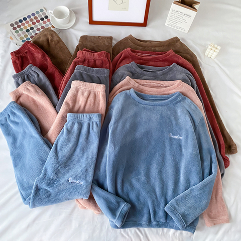 New Winter Thick Warm Pajamas Sets For Women Sleepwear Homes Clothing Pajama Home Wear Womens Pyjamas Set Velvet Pants Nightwear ► Photo 1/6