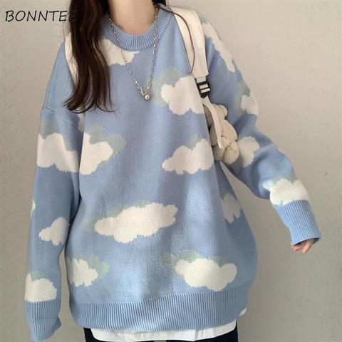 Sweaters Women Harajuku Lovely Chic Preppy Simple Soft Loose Autumn Spring Teens Knitwear Casual Fashion Korean Girls Pullover ► Photo 1/6