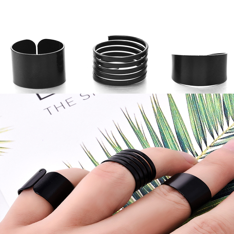 3 Pcs Punk Fashion Rings for Women Anel  Anillos Black Stack Plain Above Knuckle Ring Band Midi Finger Ring Set ► Photo 1/6