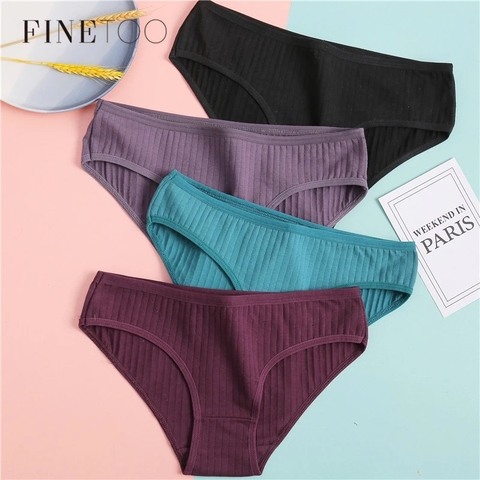 FINETOO Women's Cotton Panties 3Pcs Soft Striped Women Underpants Solid Girls Briefs Sexy Female Lingerie M-XL Comfort Underwear ► Photo 1/6