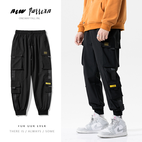 Streetwear Casual Joggers Men Side-pocket Mens Cargo Pants Fashion Slim Ribbons Sweatpants Harem Pants Ankle-length Men Trousers ► Photo 1/5