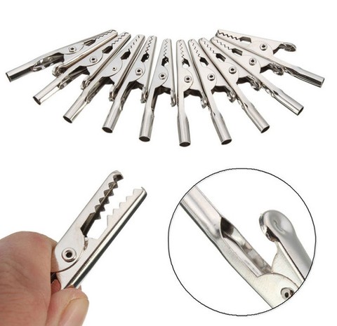 10PCS/Set Stainless Steel single prong Alligator Crocodile Electric Test Clips Cable Lead Screw Probe Clamps Silver Tone ► Photo 1/5
