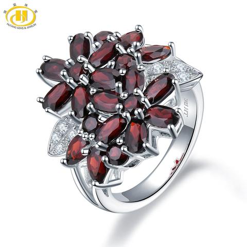 Hutang 5.26ct Cluster Garnet Women's Ring Solid 925 Sterling Silver Natural Red Gemstone Rings Fine Elegant Jewelry for Gift ► Photo 1/6