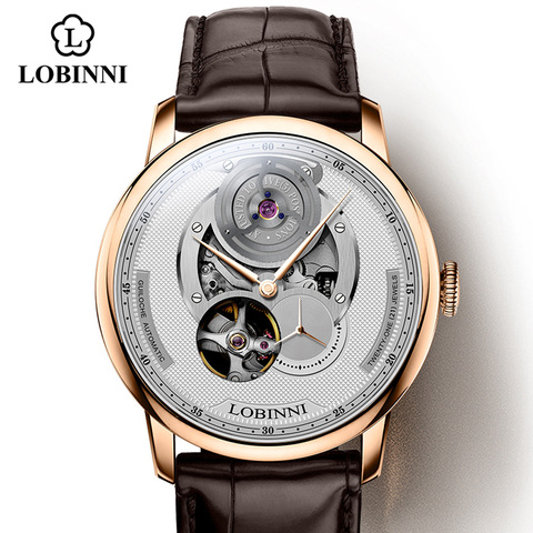 Lobinni Men Skeleton Watch For Switzerland Luxury Brand Men Mechanical Watches Leather Sapphire relógio masculino Waterproof 50M ► Photo 1/6