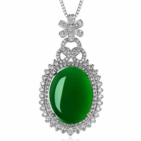 Natural Green Hetian Jade Round Pendant 925 Silver Necklace Chinese Amulet Fashion Charm Jewelry Gifts for Women ► Photo 1/5