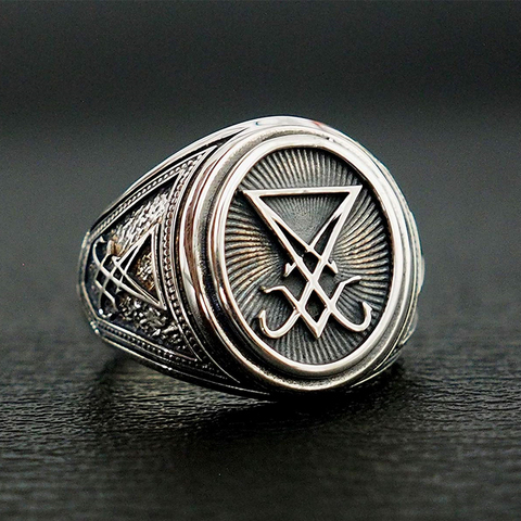 Gothic Lucifer Satan Signet Rings Punk Stainless Steel Seal Rings Men and Women Pagan Jewelry Gift ► Photo 1/4