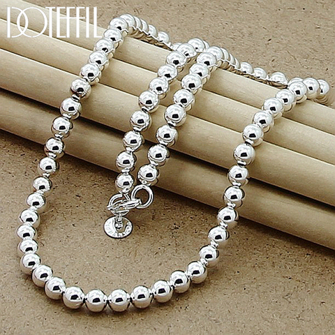 DOTEFFIL 925 Sterling Silver 6mm Smooth Beads Ball Chain Necklace For Women Trendy Wedding Engagement Jewelry Free Shipping ► Photo 1/6