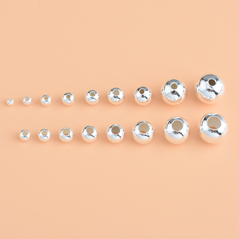 50PCS 925 sterling silver round beads spacer beads jewelry Findings Accessories silver bead for bracelet&necklace jewelry making ► Photo 1/3