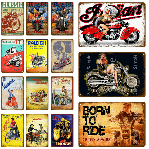 Born To Ride Motorcycles Metal Wall Art Tin Sign Vintage Garage Home Decor Retro Indian Poster Wall Decorative Plaques YK143 ► Photo 1/6