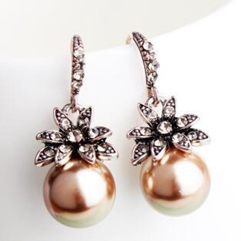 Vintage Sun Flower Imitate Pearl Crystal Dangle Earrings Women Fashion Jewelry Accessories Brincos Drop Shipping ► Photo 1/5