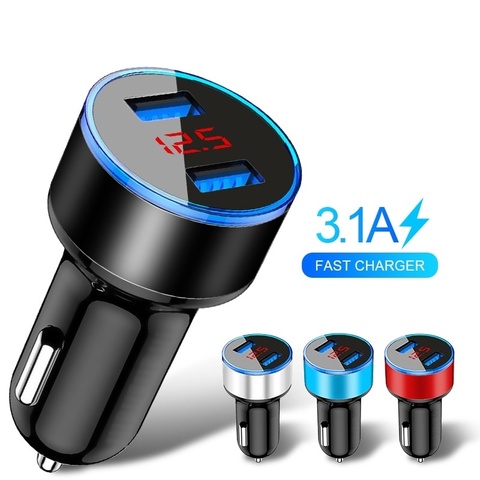 3.1A 5V Dual USB Car Charger With LED Display Universal Phone Car-Charger for Xiaomi Samsung S8 iPhone X 8 Plus Tablet ► Photo 1/6