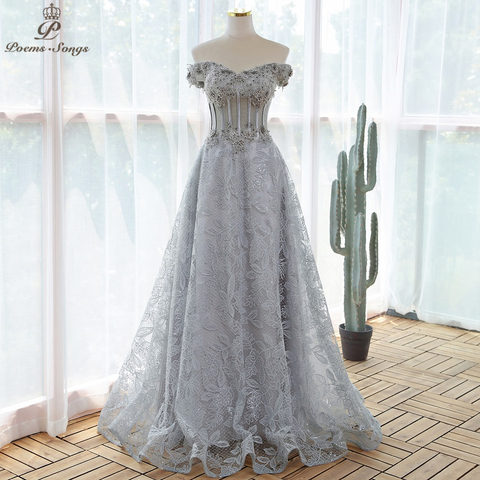 Elegant sequin lace gray flowers Evening dress 2022 prom dresses evening gowns vestidos de fiesta robe de soirée de mariage ► Photo 1/6