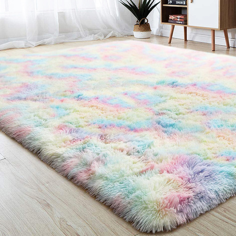 Rainbow Fluffy Rugs Anti-Skid Shaggy Area Rug Dining Room Living Room Mat Bedroom Bedside Plush Carpet Floor Mat Home Decor ► Photo 1/6