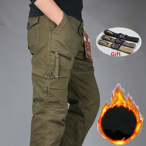 Men's Winter Cotton Fleece Warm Cargo Pant Men Joggers Pants Windbreaker Overalls Men Loose Baggy Joger Military Tactical Pants ► Photo 1/6