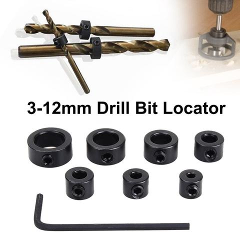 8pcs/Lot 3-12mm Drill Bit Carbon Steel Drill Bit Limiter Locator Ring Depth Stop Collar Ring Positioner Hex Wrench Woodwork Tool ► Photo 1/6