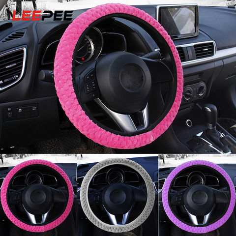 LEEPEE Soft Warm Plush Covers Car Steering Wheel Cover Pearl Velvet Auto Decoration Winter Warm Universal Car-styling 4 Colors ► Photo 1/6