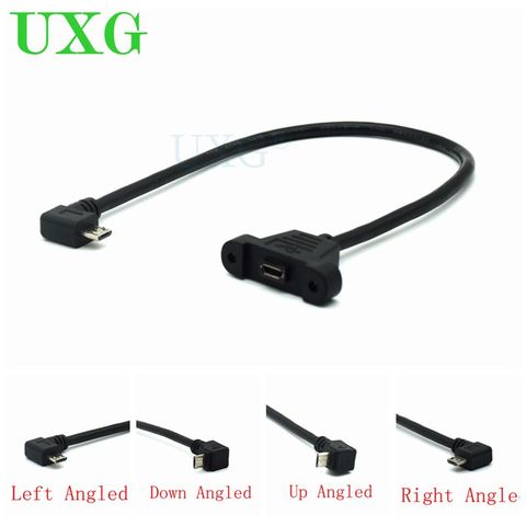 90 degree left Right angle micro-usb port male to female lock connector micro usb panel mount extension cable with screw mount ► Photo 1/6
