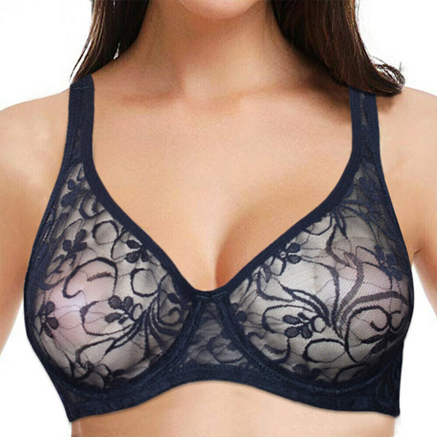 Bras For Womens Black Lace Sheer Bralette Bra Underwired Underwear Floral Homosexual Sexy Lingerie Brassiere A B C D DD Cup ► Photo 1/6