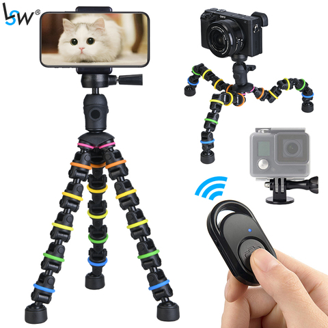 Tripod Stand for Phone with Mobile phone Holder Gopro Mount, Mini flexible Desk Tripod with Remote for SmartPhone/Camera/Tablet ► Photo 1/6