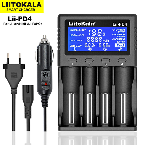 Liitokala Lii-PD4 3.7V 3.2V 1.2V battery charger LCD display 18650 21700 26650 20700 18350 26700 AA AAA etc Test capacity ► Photo 1/1