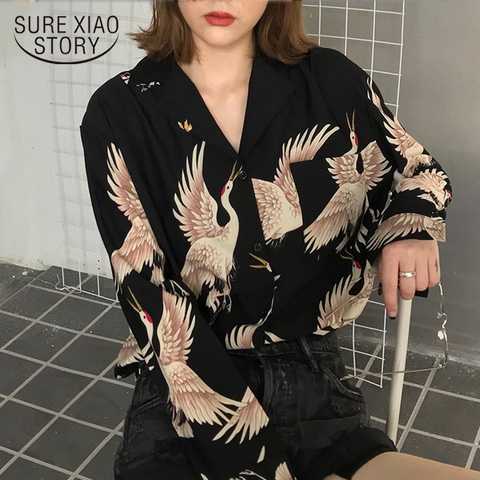 Vintage Printed Fashion Women Blouses 2022 women Long Sleeve Shirts print Chiffon blouse women ladies Loose Femme top 0845 30 ► Photo 1/6