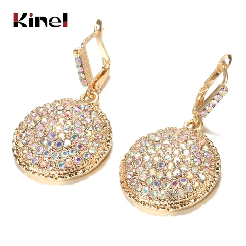 Kinel Fashion Colorful Crystal Women Big Drop Earrings Gold Color Morocco Banquet Wedding Earring Statement Jewelry Crystal Gift ► Photo 1/6