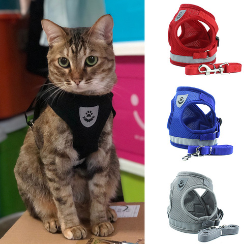 Nylon Mesh Cat Harness Reflective Pet Harness and Leash Sets Cats Products for Pets Mascotas Accesorios para gato katten Chain ► Photo 1/6