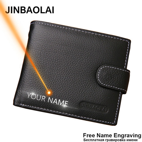 JINBAOLAI Leather Men Wallets Solid Sample Style Zipper Purse Man Card Horder Famous Brand Quality Male Wallet Name Engraving ► Photo 1/6