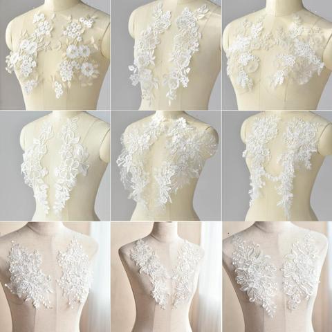 1 Pair White Sequin Embroidered Lace Fabric Patch Wedding Dress Decoration Decal Manual DIY Accessories ► Photo 1/6