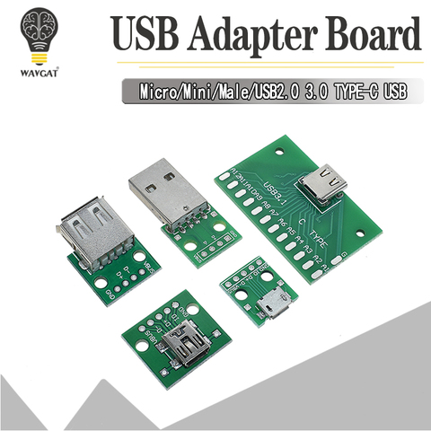 5PCS USB Male Connector / MINI MICRO USB to DIP Adapter female connector 2.54 Connector B Type-C USB2.0 3.0 Female PCB Converter ► Photo 1/6